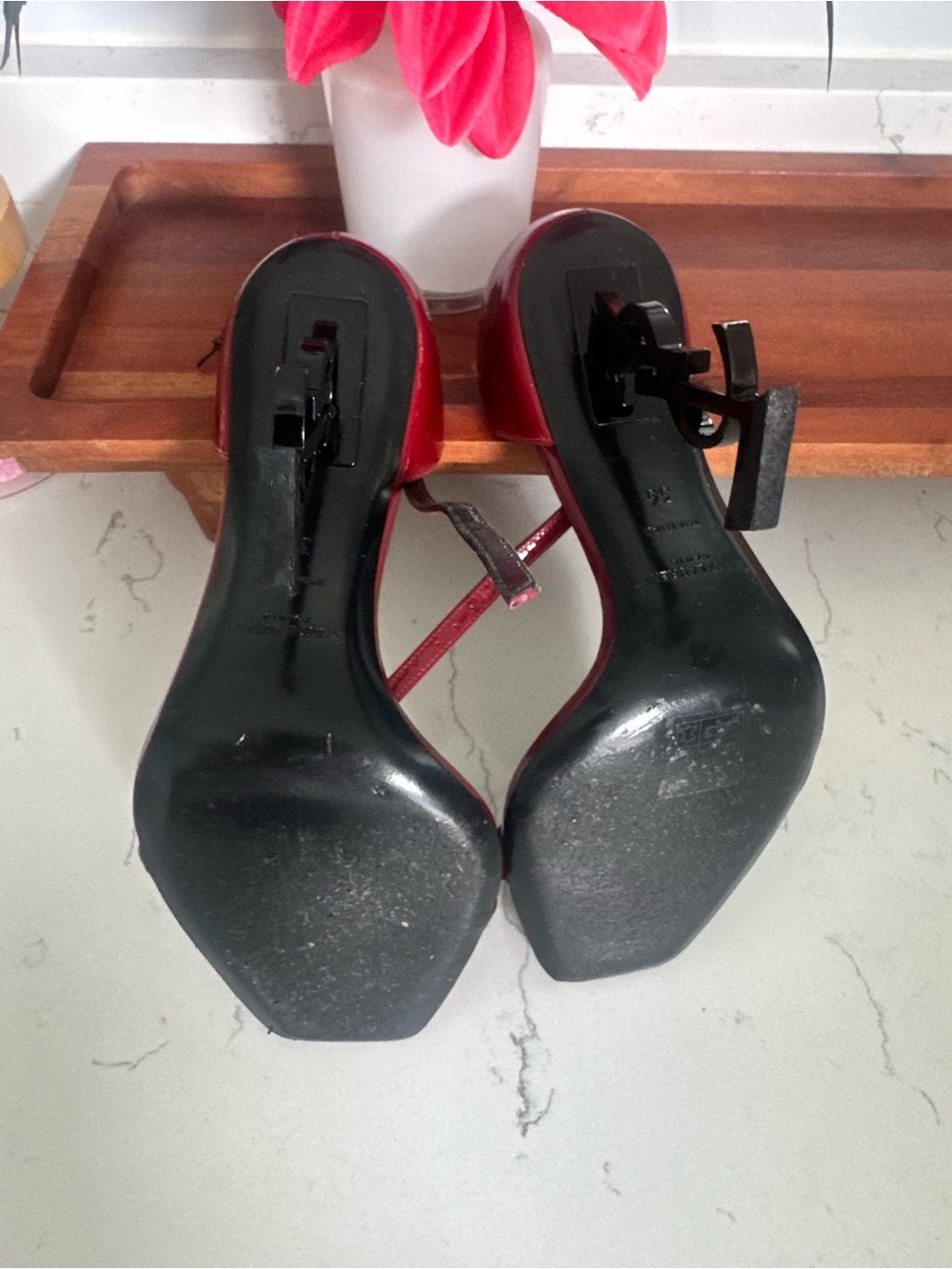 Saint Laurent Red Patent YSL Logo Heel Sandals - Picture 7 of 7